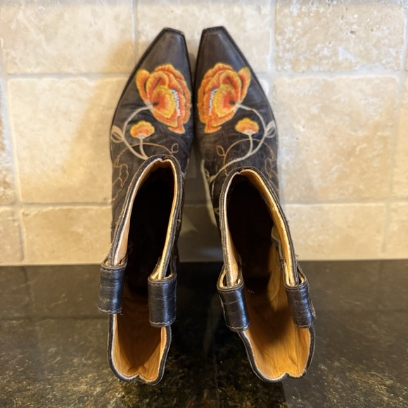Old Gringo Marsha Short Cowboy Boots 8.5B Brown Leather Orange Embroidered - Picture 11 of 14